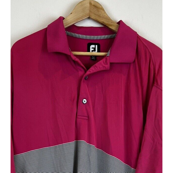 Footjoy Polo‎ Shirt FJ Logo Pink Color Block Striped Golf Men's X-Large XL - Picture 2 of 4